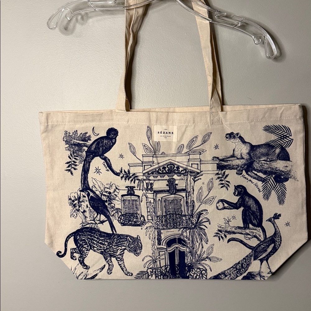 Sezane Limited Edition Tropical Jungle Architecture Canvas Tote Bag - Picture 2 of 6